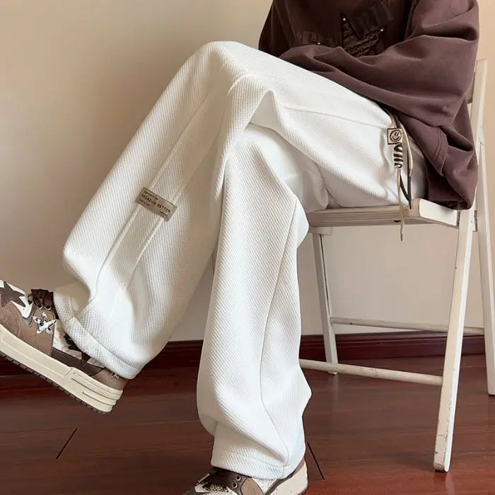 High-street cool pineapple plaid straight-leg wide-leg pants for men, casual outdoor party loose floor-length pants