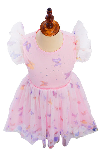 2026 Baby Girl Summer Dresses Kids Pink Butterfly Printed Princess Dress Children Birthday Party Dress Up Girls Fashion Clothes