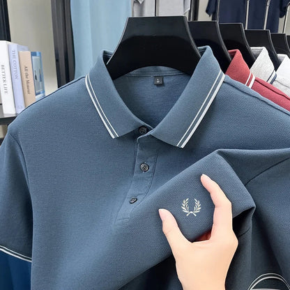 100% pure cotton embroidered new men's casual short sleeved polo shirt, fashionable, breathable, comfortable and versatile top