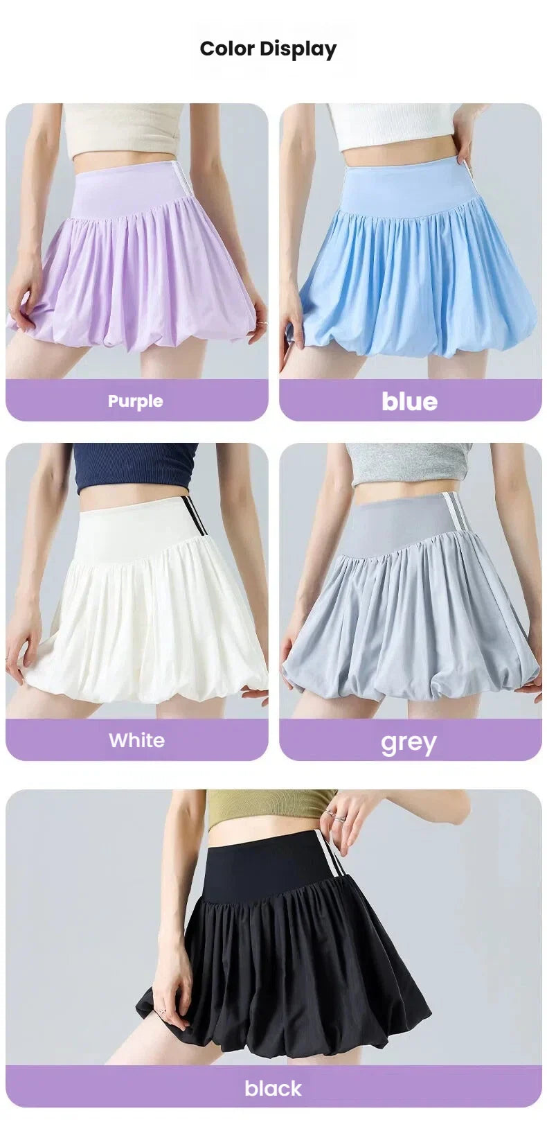 Women Summer Tennis Skirt High Waist Flared Flounce Skirt 2 in 1 with Shorts Anti-Exposure Athletic Pleated Golf Skirt Workout