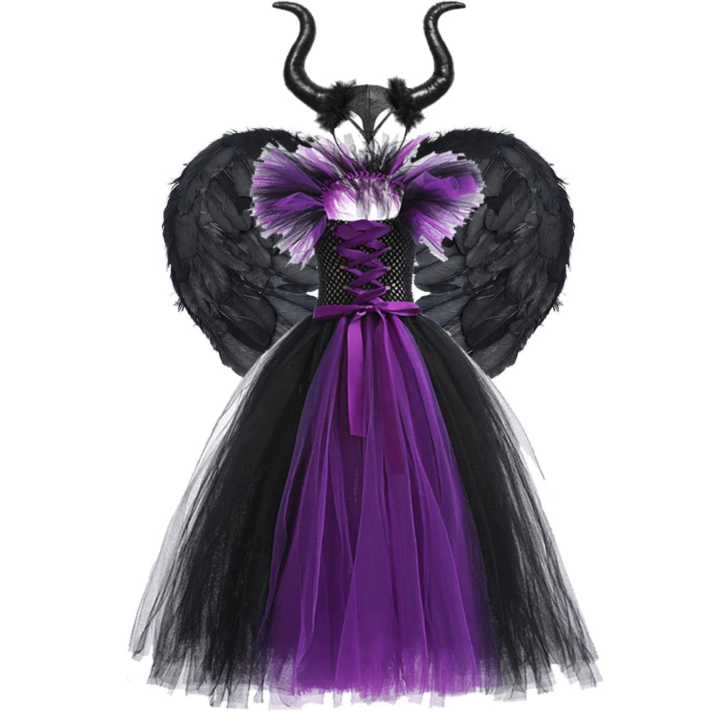 Fantasia Malévola Infantil Meninas Vestido Princesa Bruxa Festa a Fantasia Roupa de Carnaval Infantil Disfarce sem Mangas