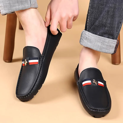 White Loafers Mens Black Leather Loafers for Man Casual Slip on Moccasins Men Comfy Moccasin Driving Shoes for Men