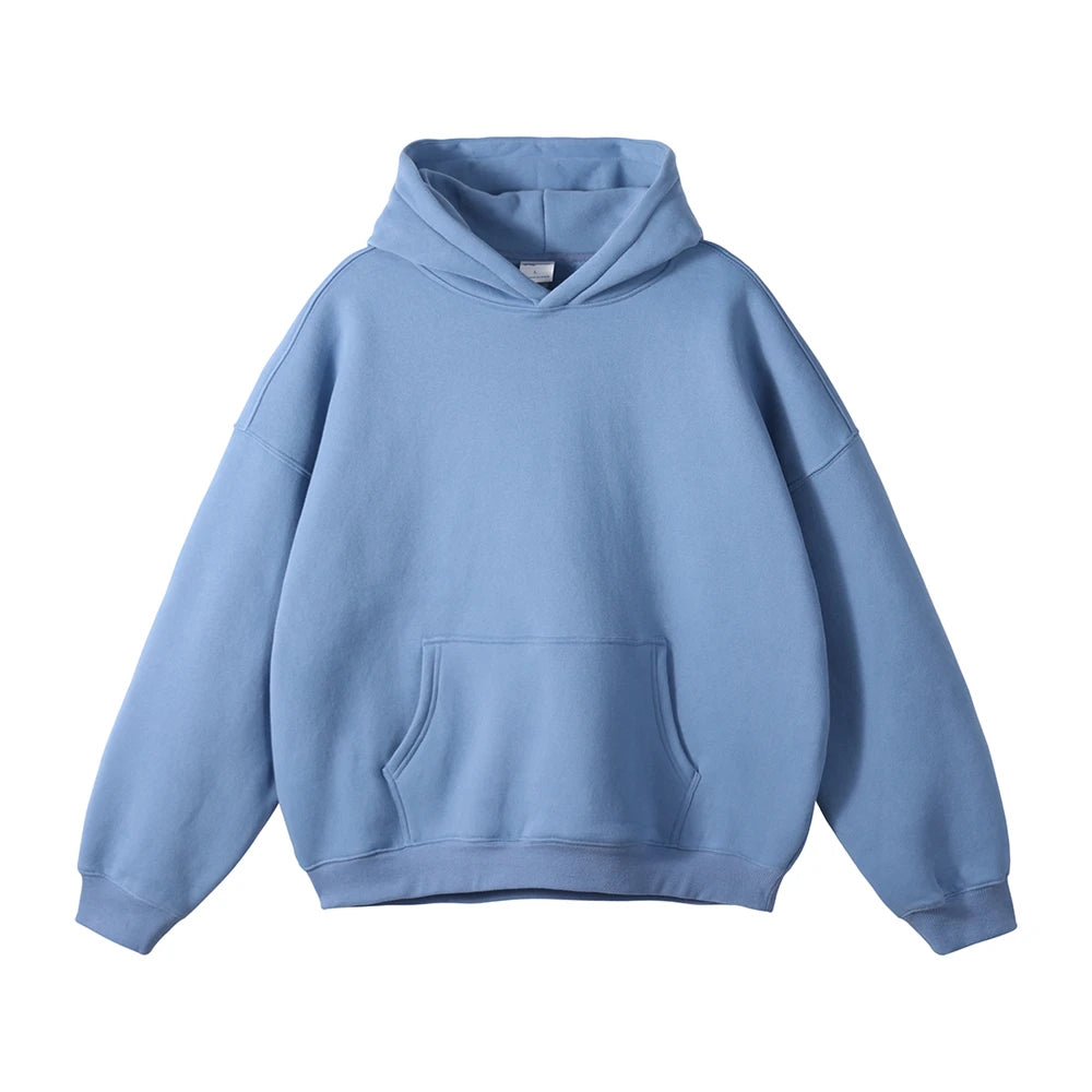 Thick 350gsm Fleece Hooded Hoodies For Men Unisex Winter Oversized Loose Basic Solid Sweatshirts Pullovers Coats HY0631