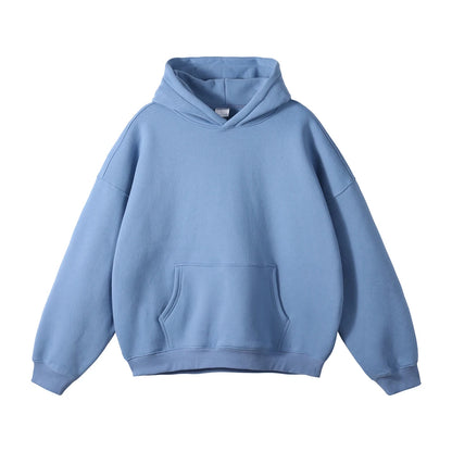 Thick 350gsm Fleece Hooded Hoodies For Men Unisex Winter Oversized Loose Basic Solid Sweatshirts Pullovers Coats HY0631