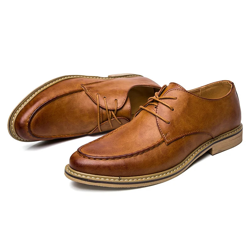 Men’s leather Derby dress shoes pointed toe soft sole business casual formal brown