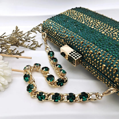 Fashion Nigerian Women Heel Party Ladies Italian Design Green Shoes And Bag Set Decorated with Rhinestone Handbag Wedding Party