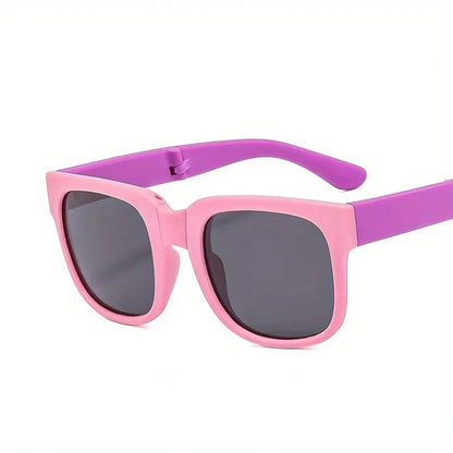 1 Pair Foldable Glasses for Boys & Girls Portable Square Frame Travel Glasses Playful Design|Durable Lenses Outdoor Glasses