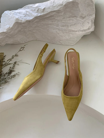 Women Sandals Pointed Toe Elegant Low-heel Shoes Summer Fashion Slingback Woman Mules Shoes Pumps Dress Shoes