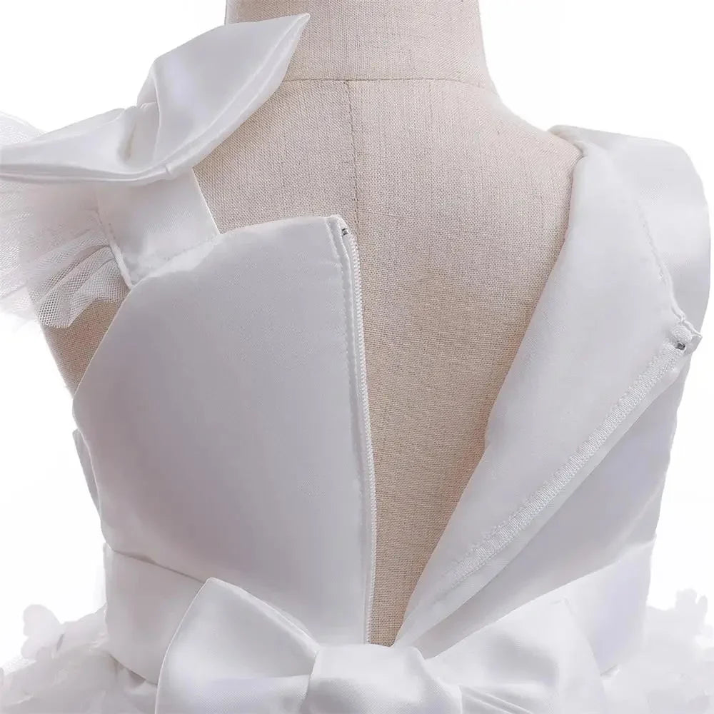 Vestido Borboleta Branco e Rosa de Verão para Meninas Vestido de Noiva de Tule Roupa de Batizado Roupa de Bebê Menina 1º Aniversário