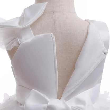 Vestido Borboleta Branco e Rosa de Verão para Meninas Vestido de Noiva de Tule Roupa de Batizado Roupa de Bebê Menina 1º Aniversário