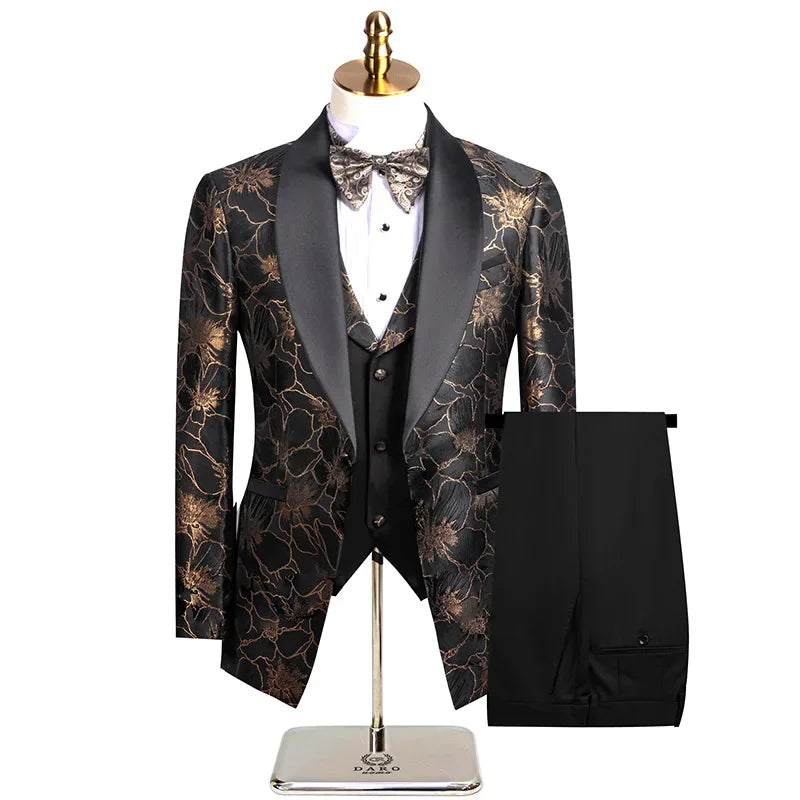 Elegant Wedding 3 Piece Jacket Pants Vest Full Set Luxury Single Breasted Peak Lapel Purple Male Clothing Men's Suits Blazer