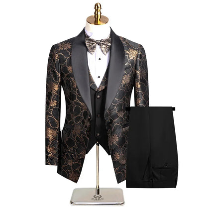 Elegant Wedding 3 Piece Jacket Pants Vest Full Set Luxury Single Breasted Peak Lapel Purple Male Clothing Men's Suits Blazer