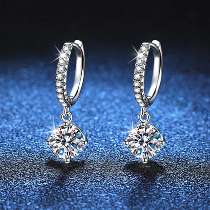 0.5ct 1ct S925 Sterling Silver Moissanite Drop Earrings Trendy Luxury Designer Earing for Women Gift With Certificate