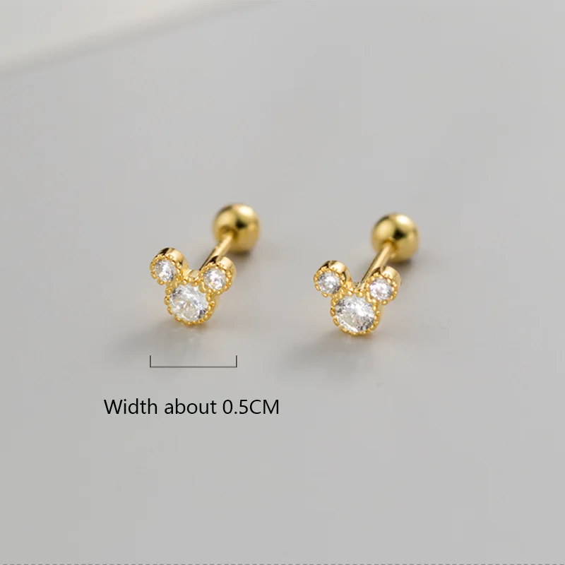 925 Sterling Silver Fashion Cute Cartoon Mouse Screw Bead Stud Earrings for Women Simple Chic Girl Party Jewelry Gifts