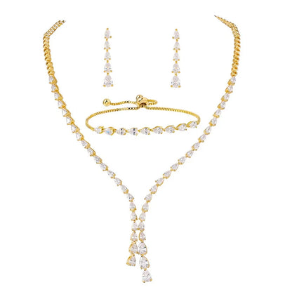 High Quality Set of 3 Pieces Necklace Bracelet and Earrings Jewelry Gift for Bride Girlfriend Wife