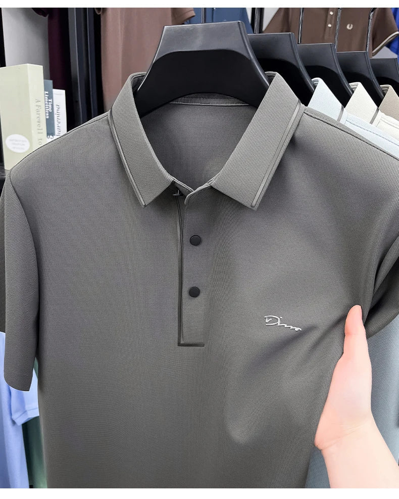 Light luxury brand letter emboss short sleeve T-shirt summer popular men polo shirt comfort silky breathable business casual top