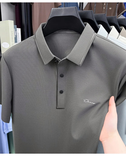 Light luxury brand letter emboss short sleeve T-shirt summer popular men polo shirt comfort silky breathable business casual top