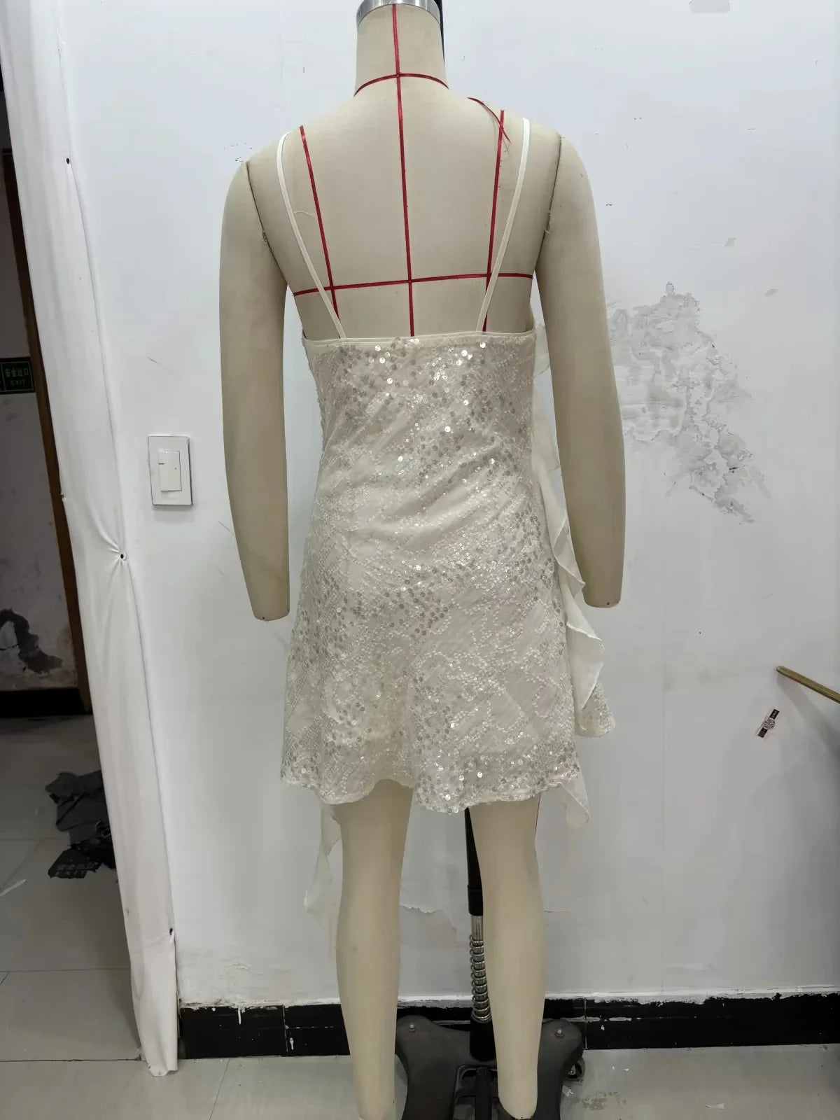 Women Dress Solid Cami Backless Sequined Tierred Mini Short Dress Fashion 2025 Fall Evening Club Party Dress
