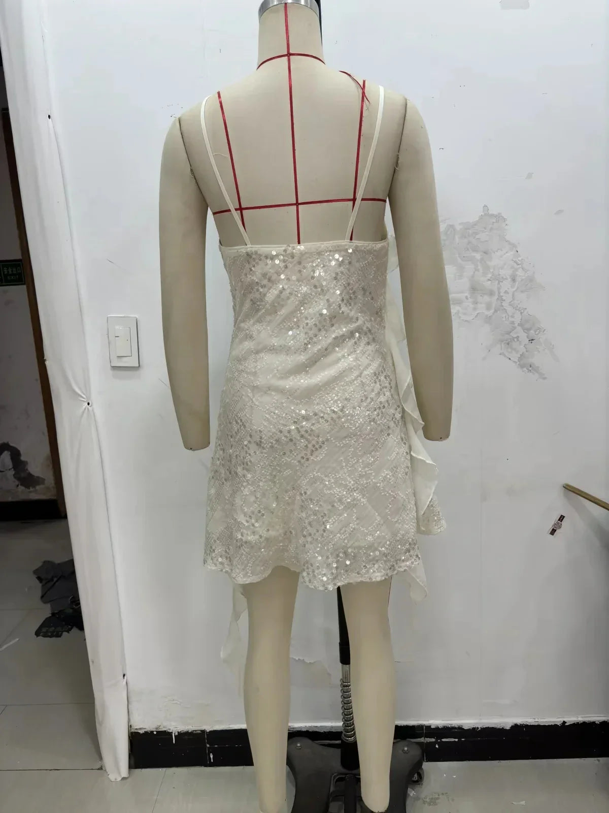 Sexy Chic Women Dress Solid Cami Backless Sequined Tierred Mini Short Dress Fashion 2025 Fall Evening Club Party Dress