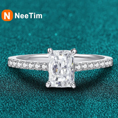 1CT  Moissanite Ring for Women Emerald Radiant Cut Diamond Wedding 925 Silver White Gold Plated  Rings Fine Jewelry