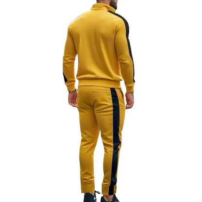 2025 Spring Autumn Men's 2-Piece Set Color Blocking Zipper Stand Collar Casual Sports Jacket Sweatshirt Trousers Suit