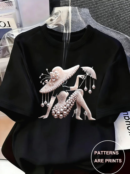 Elegant and Light Luxury Style Outfit Women's Printed T-shirt Light Luxury Gorgeous Daily Spring/summer Casual  Short Sleeve Top