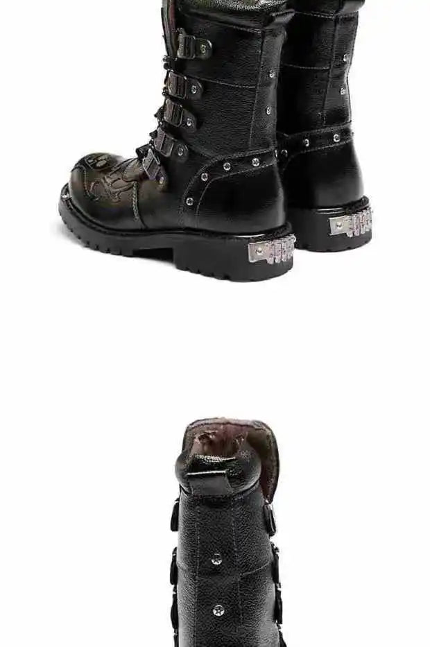 Men Motorcycle Boots Fashion Mid-Calf Punk Rock Punk PU Leather Black High Top Mens Casual Boot Steel Toe Shoes Big Size 38-46