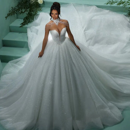 Customized Glitter Princess Wedding Dresses 2025 Beading Ball Gown Bride Dress Sweetheart Beaded Cathedral vestidos de novia