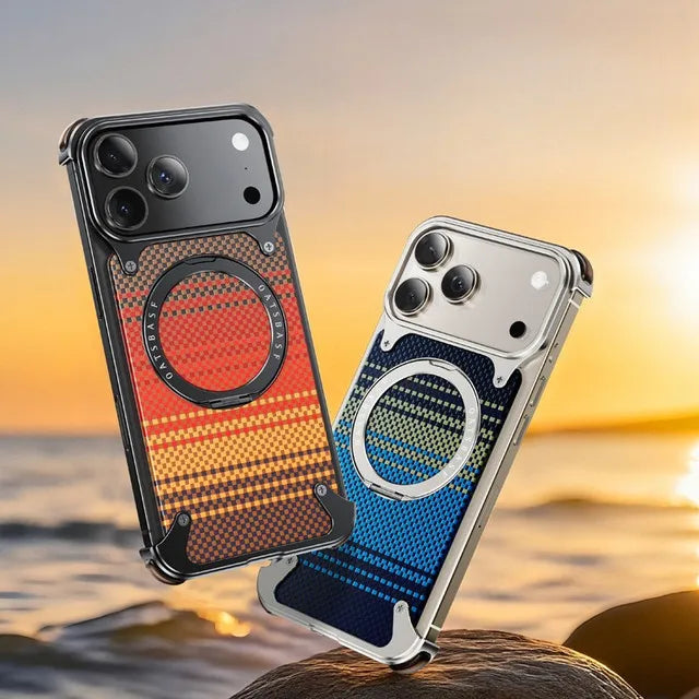 Luxury aluminum alloy phone case iPhone 17 Pro/Pro Max/17 Air with 360° rotating magnetic shockproof carbon fiber texture cover