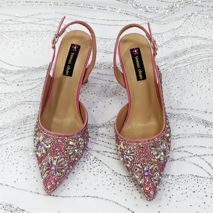 Conjunto de Sapatos de Festa Roxo de Salto Alto e Bolsa de Strass Feminino - Estilo de Casamento Design Italiano