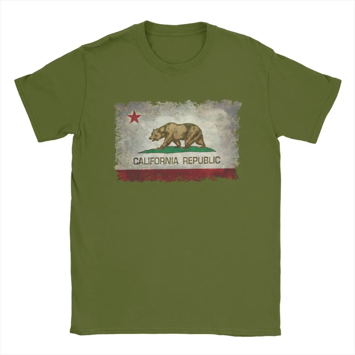California Republic Bear Flag T-Shirts for Men Creative Cotton Tee Shirt Round Neck Short Sleeve T Shirts 4XL 5XL 6XL Clothing