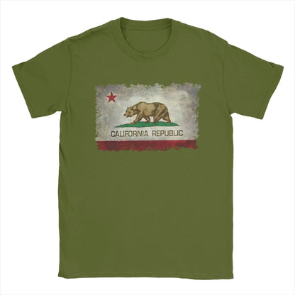 California Republic Bear Flag T-Shirts for Men Creative Cotton Tee Shirt Round Neck Short Sleeve T Shirts 4XL 5XL 6XL Clothing