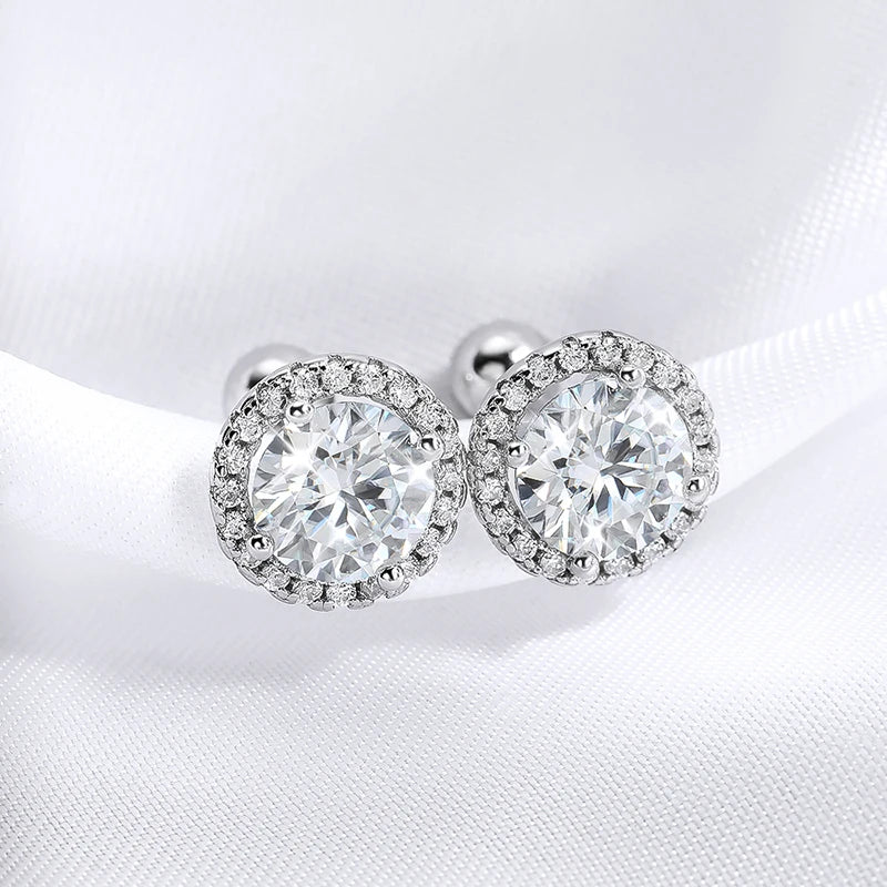0.5-1CT Black Moissanite Studs Earring for Women Classic Wedding Jewelry 925 Sterling Silver Screw Ear Stud Birthday Gift