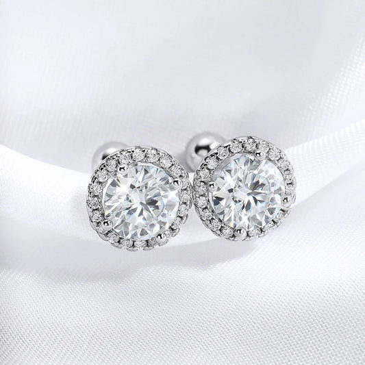 0.5-1CT Black Moissanite Studs Earring for Women Classic Wedding Jewelry 925 Sterling Silver Screw Ear Stud Birthday Gift