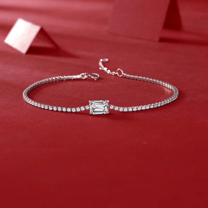 New In 1ct Emerald Cut Moissanite Diamond Bracelet for Women Wedding Fine Jewelry Real 925 Sterling Silver Link Bracelets