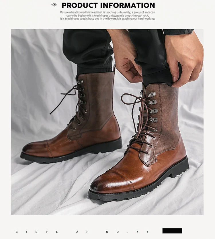 Men Lace Up High-top Boots Fashionable Outdoor Black Combat Boots