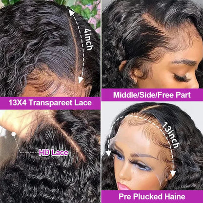 40 46 Inch Deep Wave Lace Frontal Wig 13x4 13x6 Hd Transparent Curly Human Hair Lace Front Wigs For Black Women Water Wave Lace Wigs Pre Plucked Baby Hair 300 High Density Brazilian Human Hair