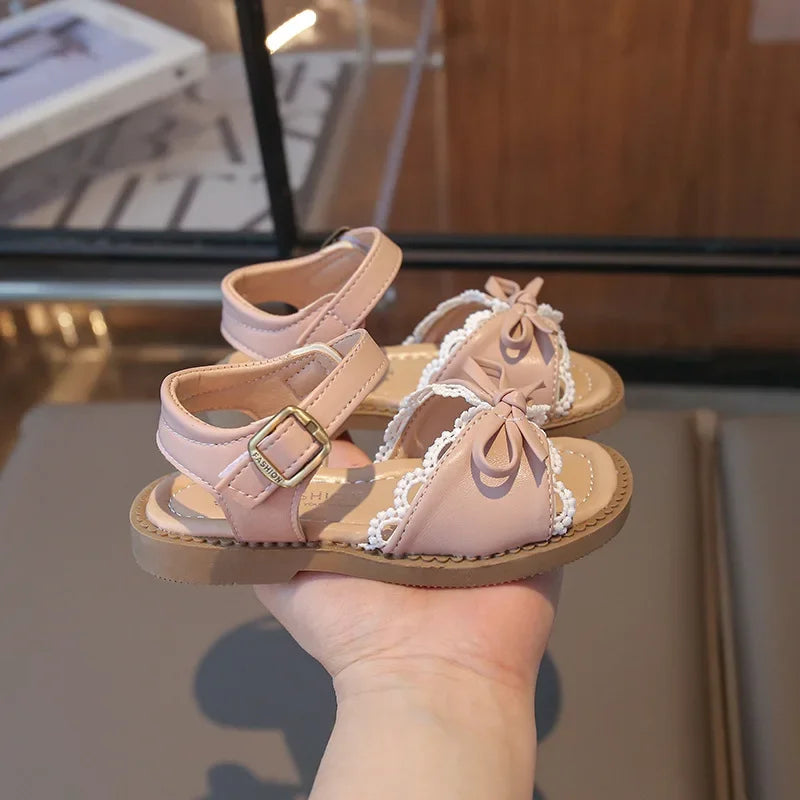 Girls Cute Lace Bow Princess Sandals New Little Kids Soft-soled Beach Summer Shoes Size 22-31