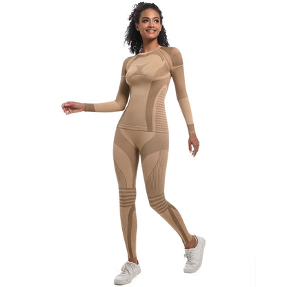 Women Skiwear Set Yoga Set Skiing Underwear Fitness Workout Thermal Gym Ski Snowboarding Running Yoga Exercise Suit Long Johns