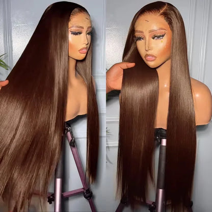 30 Inch 13x4 Transparent Lace Frontal Wig Brazilian Chocolate Brown Straight 13x6 Lace Front Human Hair Wig Preplucked For Women