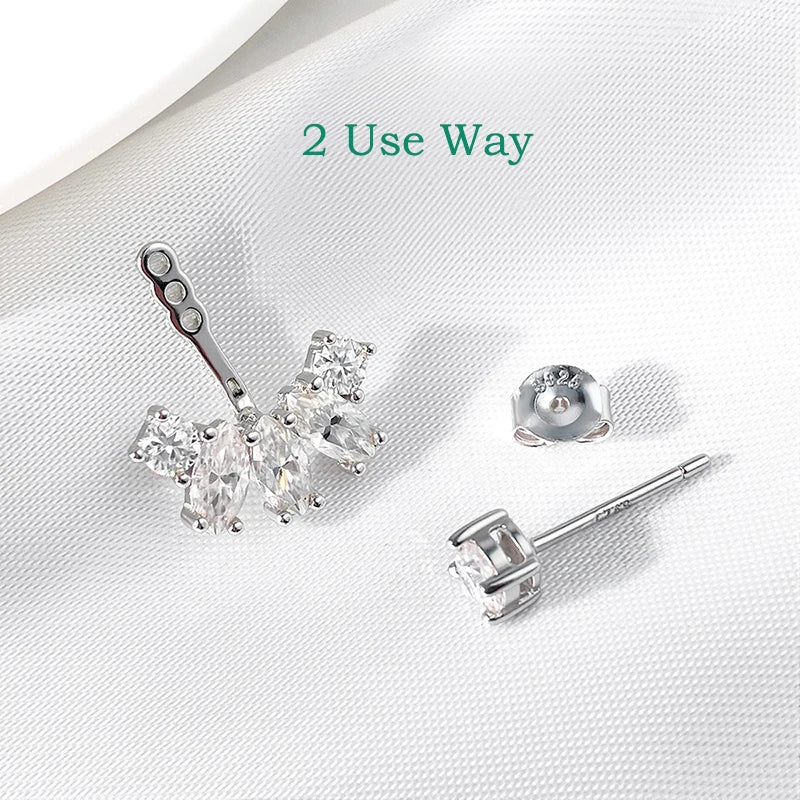GRA Certified All Moissanite Drop Earrings for Women Detachable Earcuff Party Jewelry Pure 925 Silver Stud Earring 2 Use