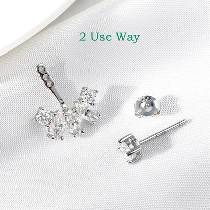 GRA Certified All Moissanite Drop Earrings for Women Detachable Earcuff Party Jewelry Pure 925 Silver Stud Earring 2 Use
