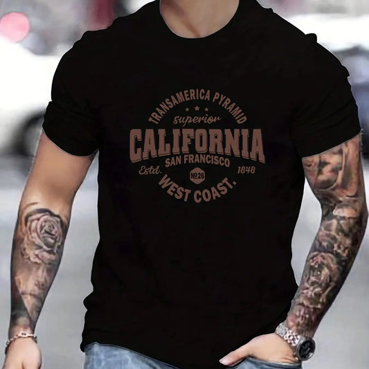 Men's 100_ cotton casual sports loose fit California West Coast print round neck short sleeved T-shirt top