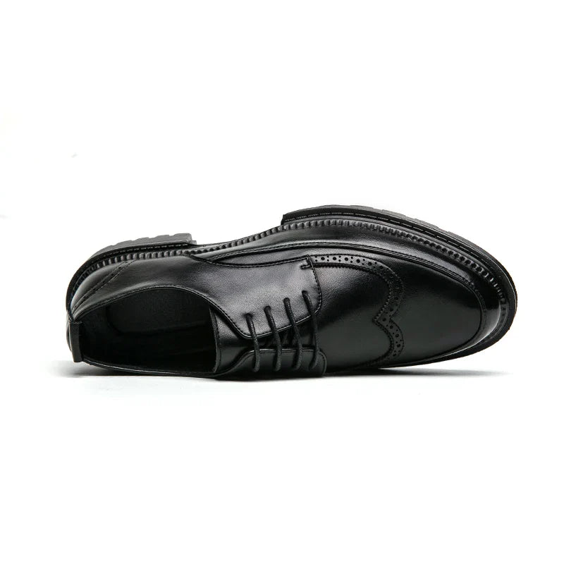 New Brock engraved casual leather shoes for men genuine leather business formal wear British thick-soled height-increasing style