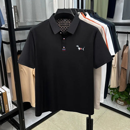 Hot Quality Man Short-Sleeved Polo Shirt Lapel Button Dog Embroidery Spring Casual Elegance T-Shirt Simple Business MensClothing