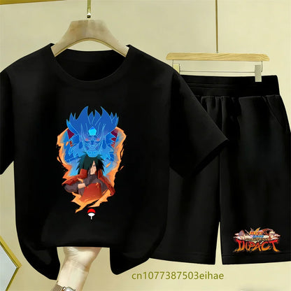 Naruto Children's 2-Piece Set Classic Anime Style Short Sleeve Top Casual Shorts Summer Outfit Specially Designed For Boys Girls