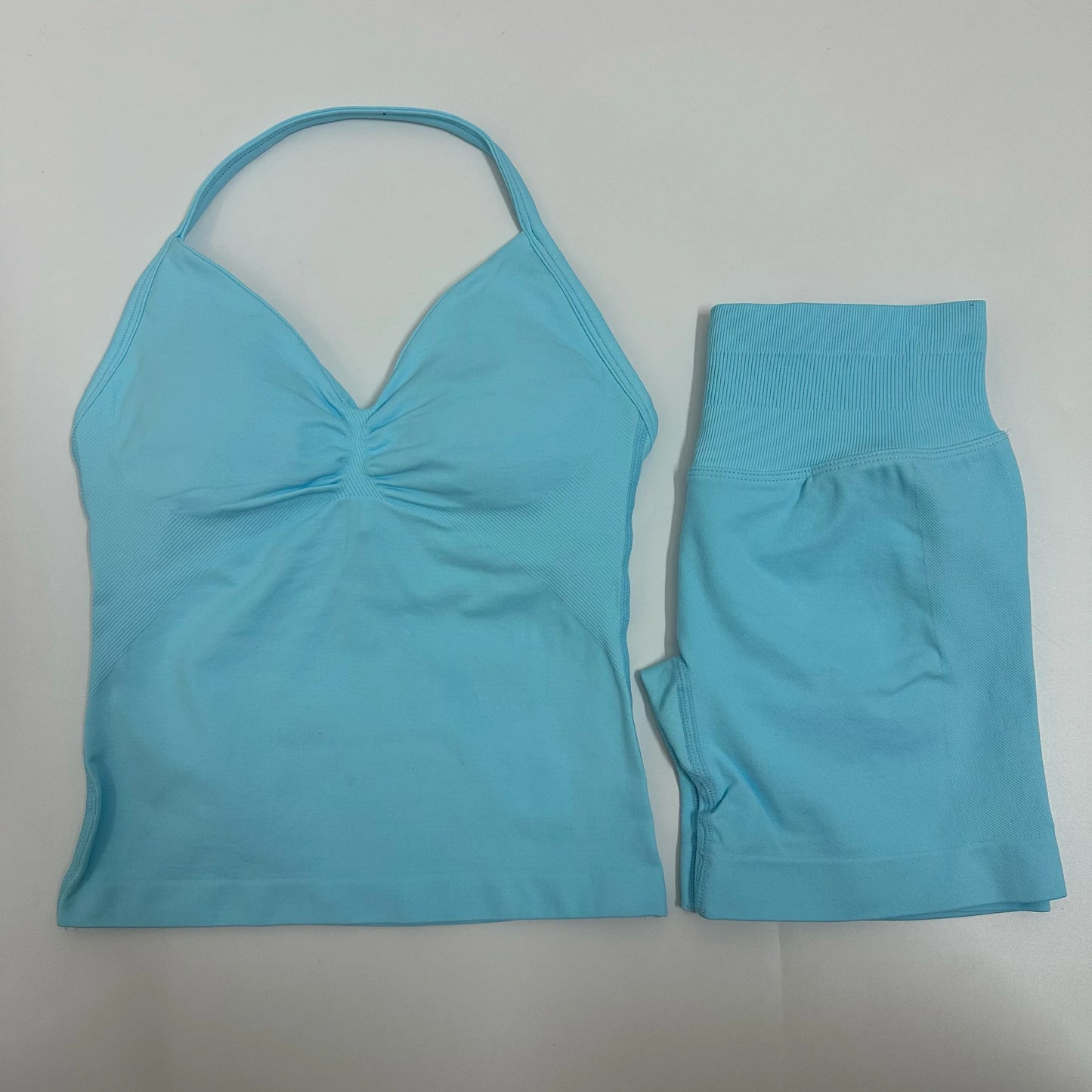 Yoga Set Women Padded Halter Tank Top Scrunch Butt Lifting Gym Shorts Set Summer Sportswear Workout Clothes