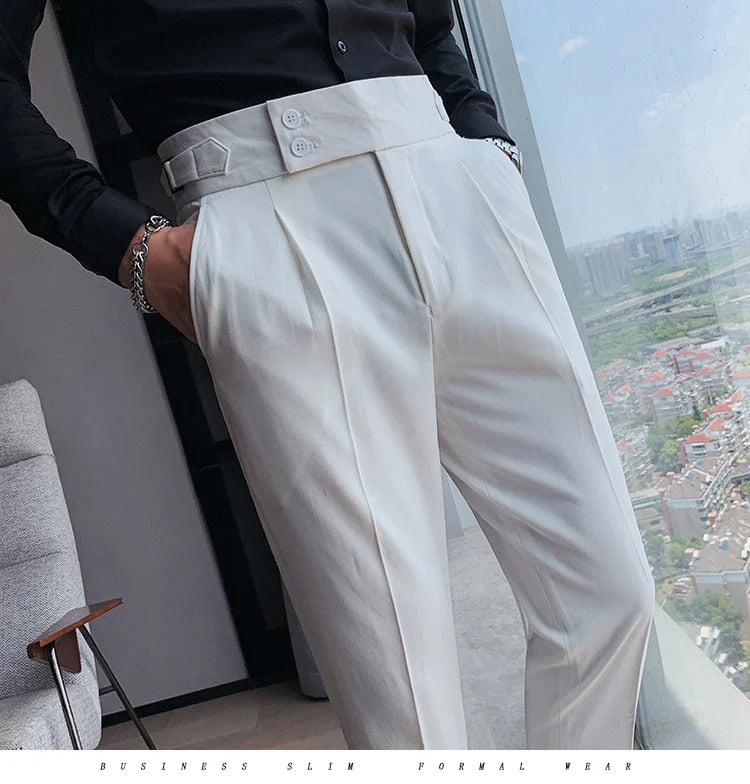 Men British Style Suits Pants New Male Solid High Waist Trousers High Quality Men Formal Slim Fit Business Casual Suit Pants