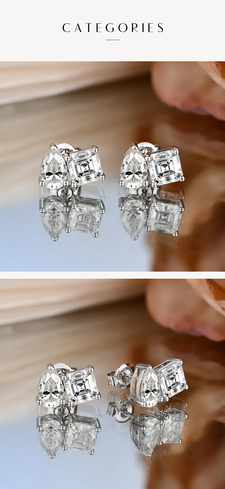 Moissanite Silver 925 Earrings Pear Asscher Shape VVS1 Stud Earring for Women 2023 Trending Wedding Gift Fine Jewelry