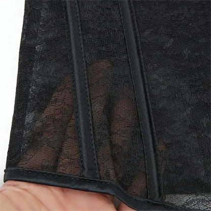 Women Underbust Corset Tops Black White Transparent Mesh Lace Bustier Plastic Bones Basques Body Shaper Waist Cincher Korset